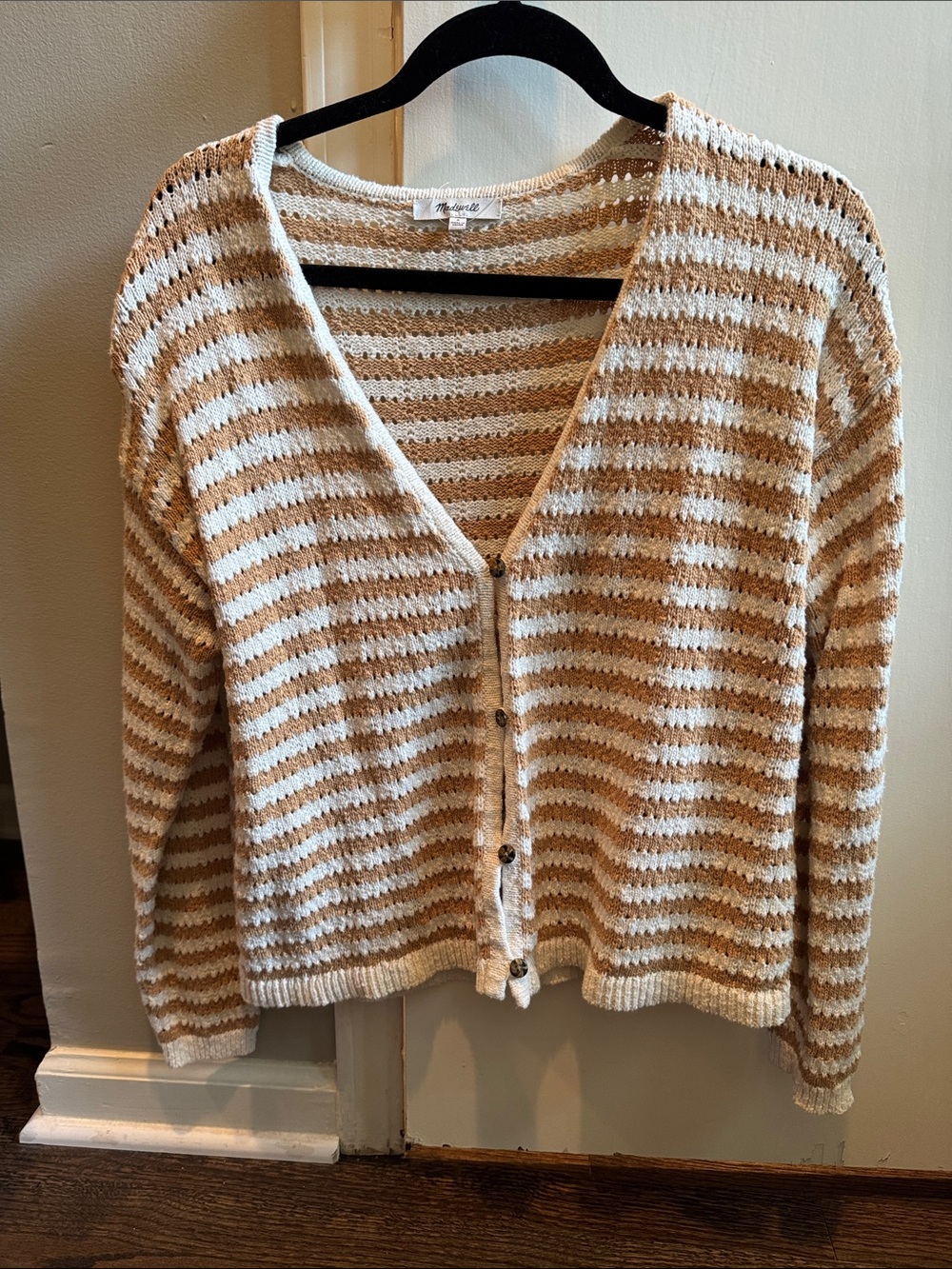 Madewell Striped Cream and Tan Cardigan Sweater